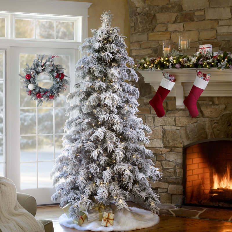 Haute Decor Snowy PreLit Berkshire 7.5' Flocked Spruce Artificial